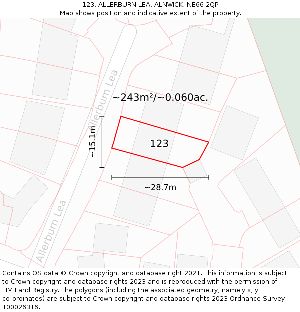 123, ALLERBURN LEA, ALNWICK, NE66 2QP: Plot and title map