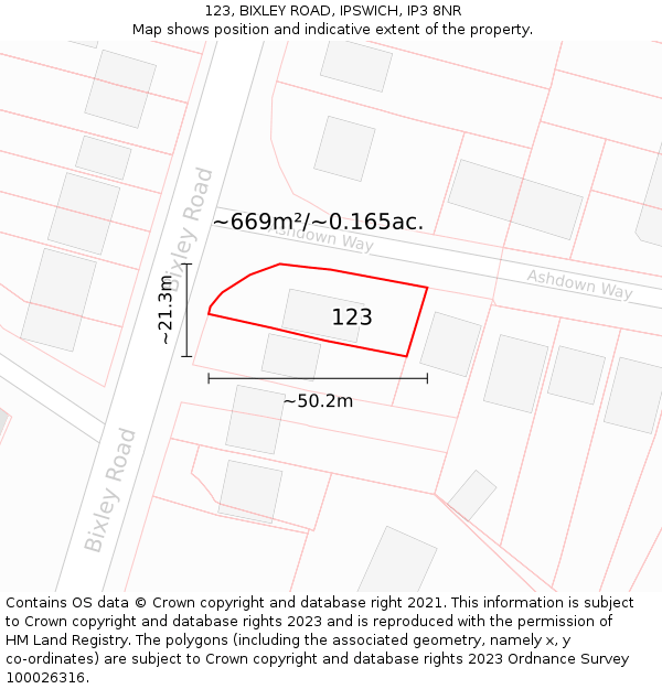 123, BIXLEY ROAD, IPSWICH, IP3 8NR: Plot and title map