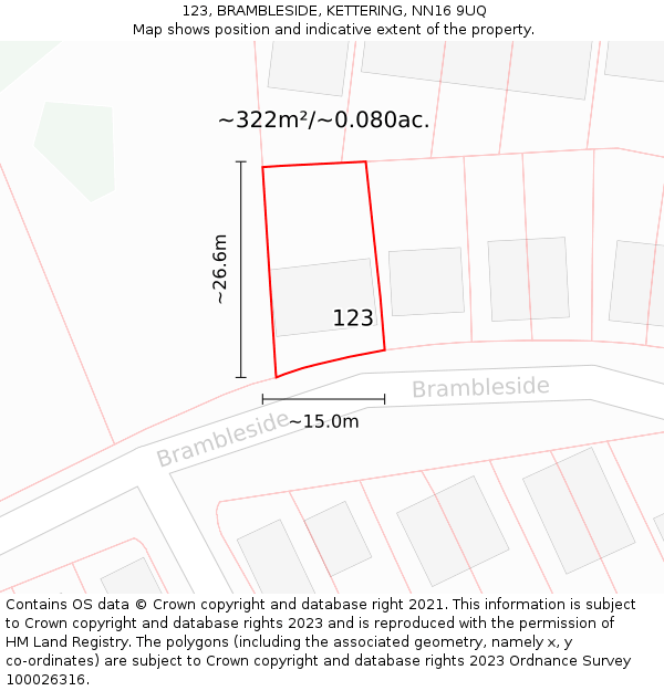 123, BRAMBLESIDE, KETTERING, NN16 9UQ: Plot and title map