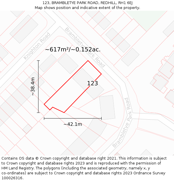123, BRAMBLETYE PARK ROAD, REDHILL, RH1 6EJ: Plot and title map