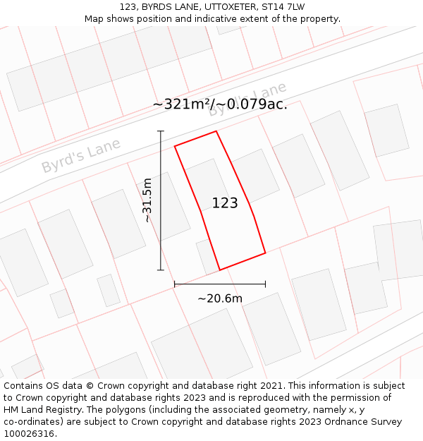 123, BYRDS LANE, UTTOXETER, ST14 7LW: Plot and title map