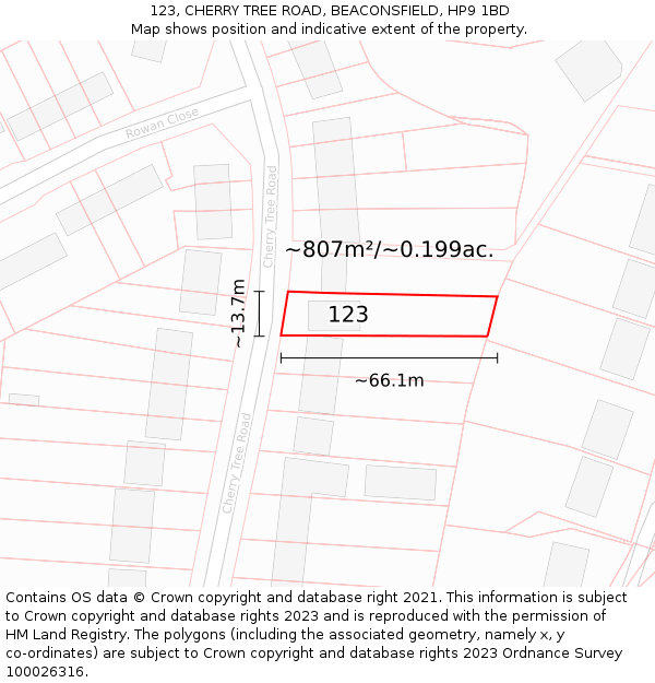 123, CHERRY TREE ROAD, BEACONSFIELD, HP9 1BD: Plot and title map