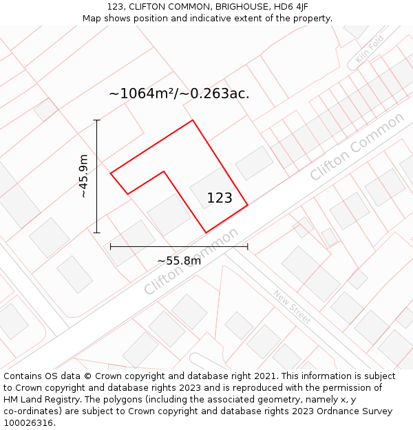 123, CLIFTON COMMON, BRIGHOUSE, HD6 4JF: Plot and title map