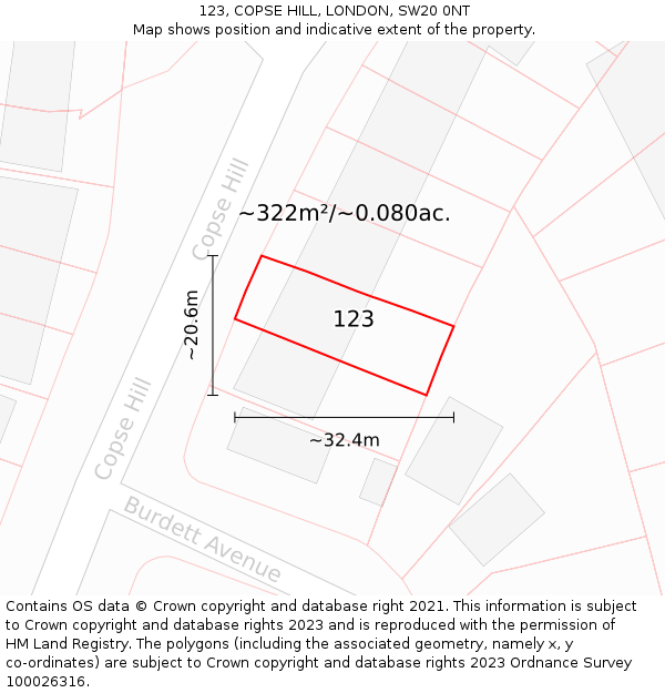 123, COPSE HILL, LONDON, SW20 0NT: Plot and title map