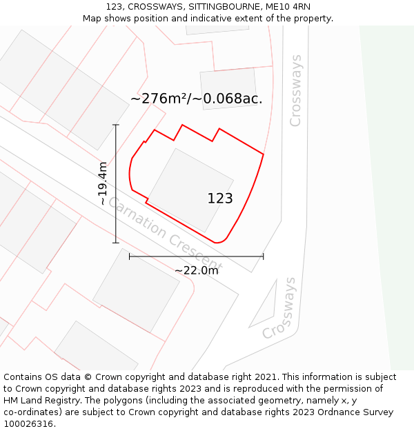 123, CROSSWAYS, SITTINGBOURNE, ME10 4RN: Plot and title map