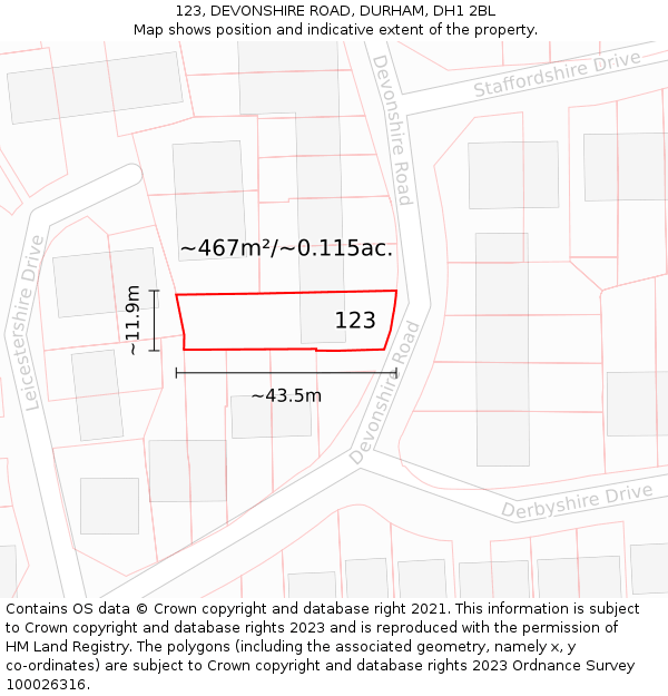 123, DEVONSHIRE ROAD, DURHAM, DH1 2BL: Plot and title map