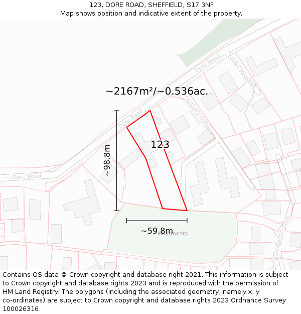 123, DORE ROAD, SHEFFIELD, S17 3NF: Plot and title map