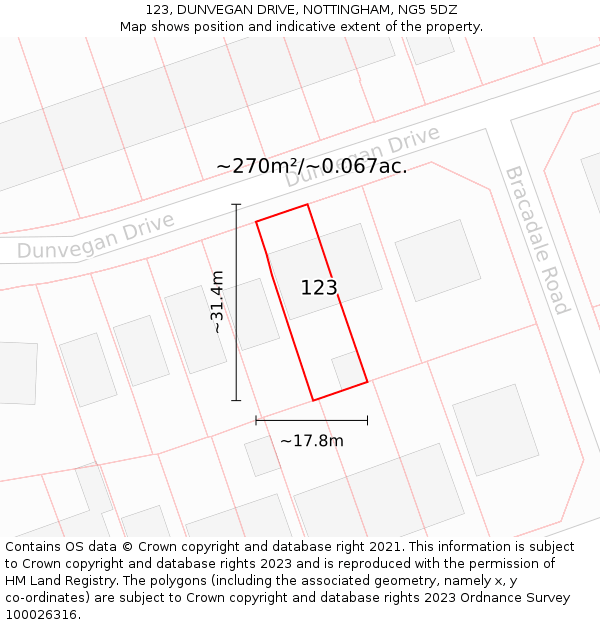 123, DUNVEGAN DRIVE, NOTTINGHAM, NG5 5DZ: Plot and title map