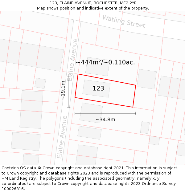 123, ELAINE AVENUE, ROCHESTER, ME2 2YP: Plot and title map