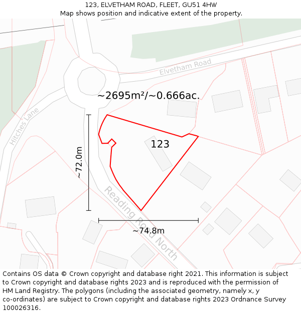 123, ELVETHAM ROAD, FLEET, GU51 4HW: Plot and title map