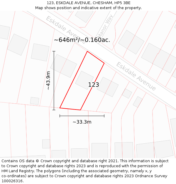 123, ESKDALE AVENUE, CHESHAM, HP5 3BE: Plot and title map