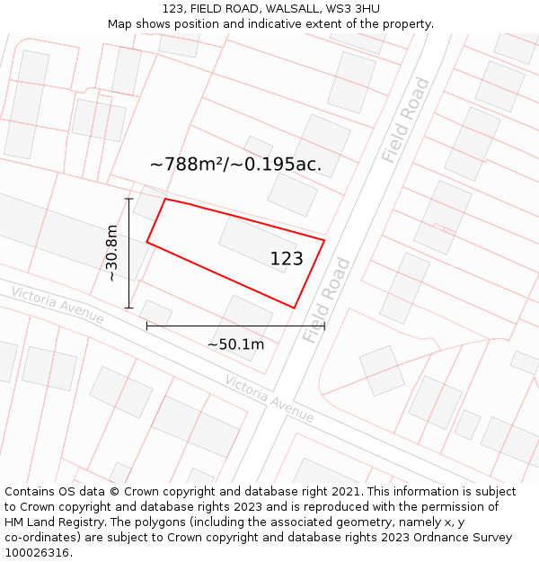 123, FIELD ROAD, WALSALL, WS3 3HU: Plot and title map