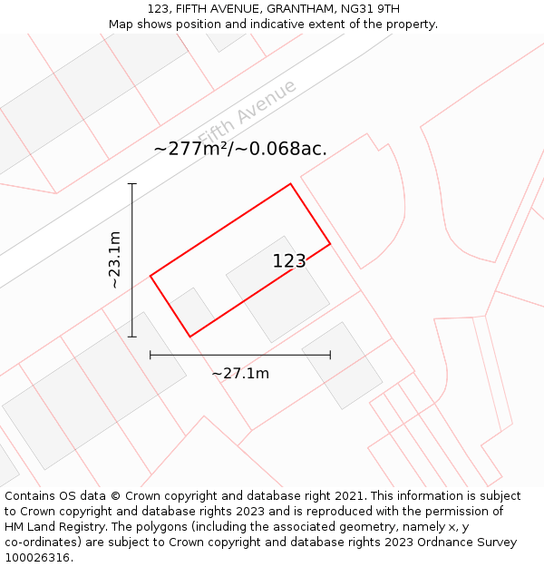 123, FIFTH AVENUE, GRANTHAM, NG31 9TH: Plot and title map