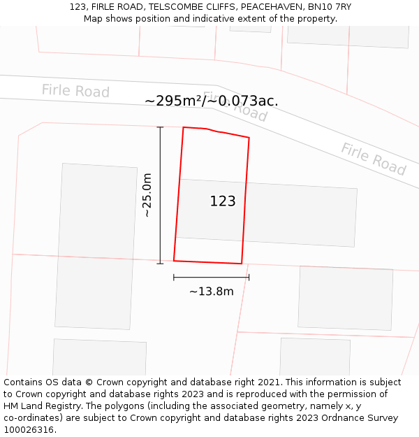 123, FIRLE ROAD, TELSCOMBE CLIFFS, PEACEHAVEN, BN10 7RY: Plot and title map