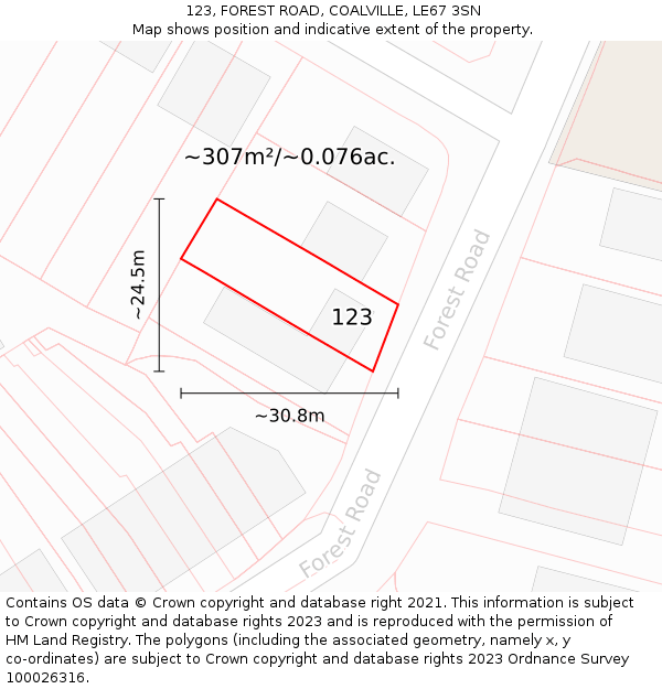 123, FOREST ROAD, COALVILLE, LE67 3SN: Plot and title map