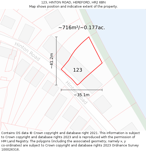 123, HINTON ROAD, HEREFORD, HR2 6BN: Plot and title map
