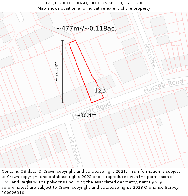 123, HURCOTT ROAD, KIDDERMINSTER, DY10 2RG: Plot and title map