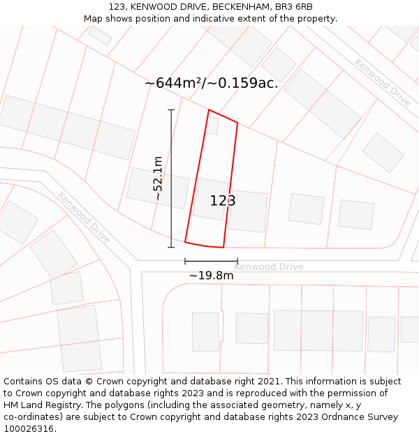 123, KENWOOD DRIVE, BECKENHAM, BR3 6RB: Plot and title map