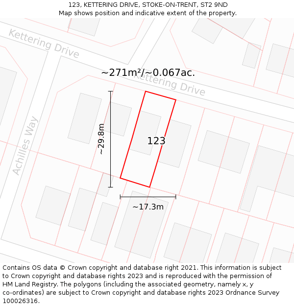 123, KETTERING DRIVE, STOKE-ON-TRENT, ST2 9ND: Plot and title map