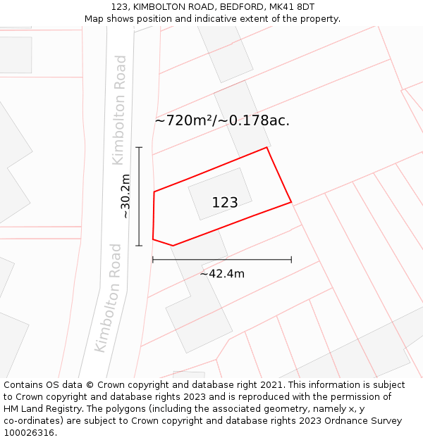 123, KIMBOLTON ROAD, BEDFORD, MK41 8DT: Plot and title map