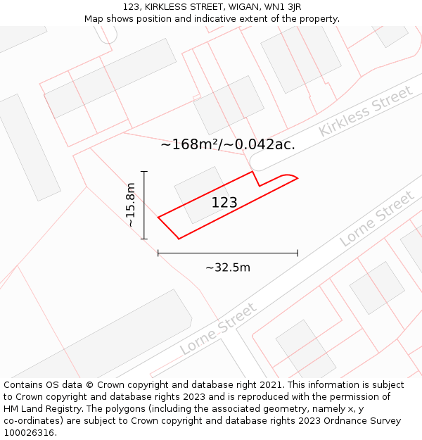 123, KIRKLESS STREET, WIGAN, WN1 3JR: Plot and title map