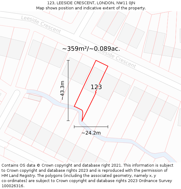 123, LEESIDE CRESCENT, LONDON, NW11 0JN: Plot and title map
