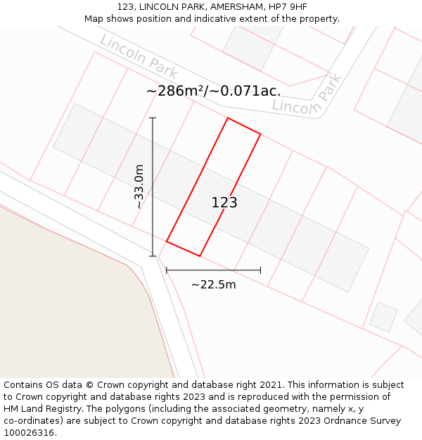 123, LINCOLN PARK, AMERSHAM, HP7 9HF: Plot and title map