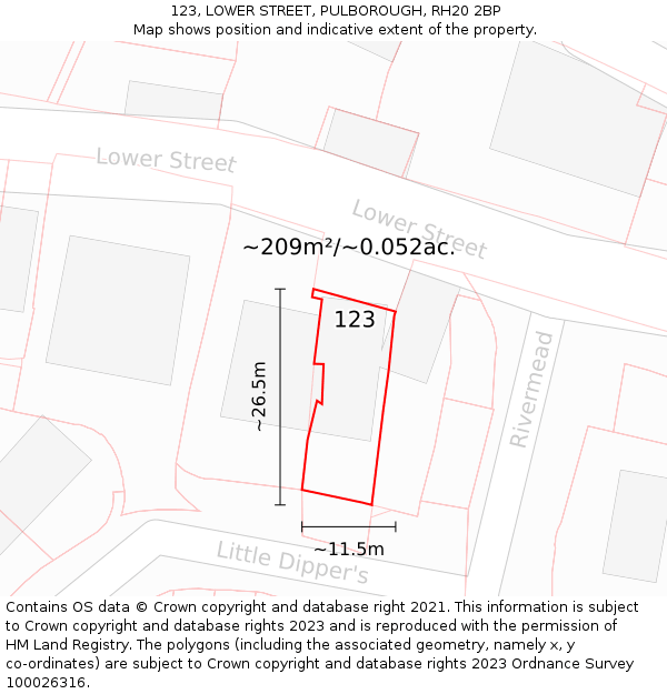 123, LOWER STREET, PULBOROUGH, RH20 2BP: Plot and title map