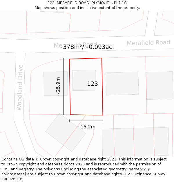 123, MERAFIELD ROAD, PLYMOUTH, PL7 1SJ: Plot and title map