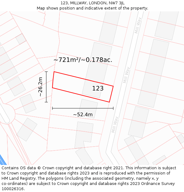 123, MILLWAY, LONDON, NW7 3JL: Plot and title map