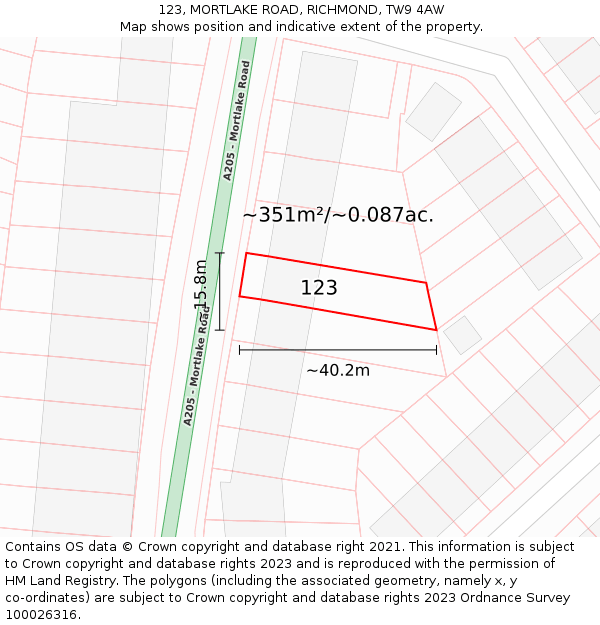 123, MORTLAKE ROAD, RICHMOND, TW9 4AW: Plot and title map