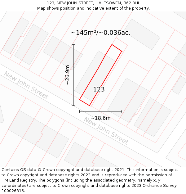 123, NEW JOHN STREET, HALESOWEN, B62 8HL: Plot and title map