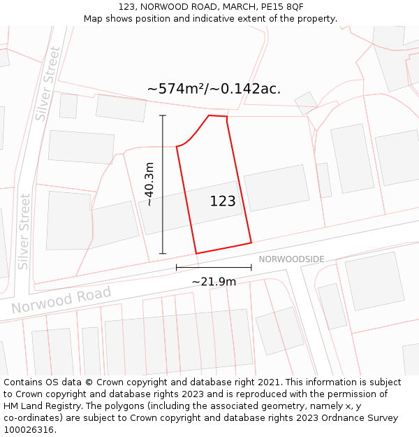 123, NORWOOD ROAD, MARCH, PE15 8QF: Plot and title map