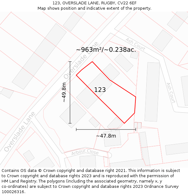 123, OVERSLADE LANE, RUGBY, CV22 6EF: Plot and title map