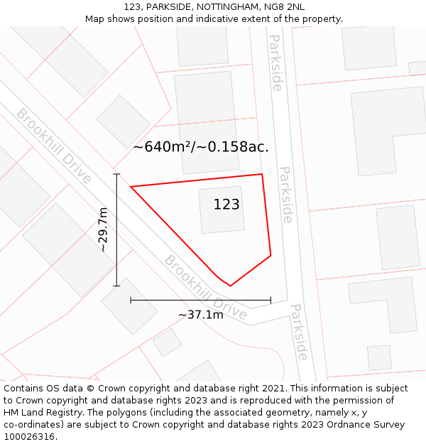 123, PARKSIDE, NOTTINGHAM, NG8 2NL: Plot and title map