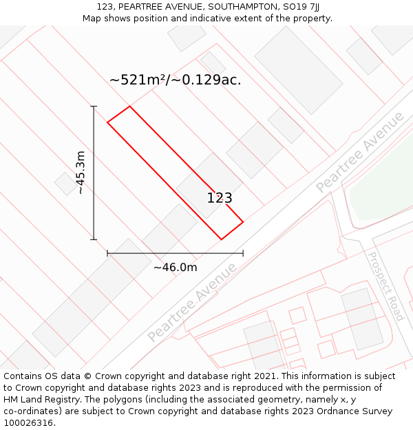 123, PEARTREE AVENUE, SOUTHAMPTON, SO19 7JJ: Plot and title map