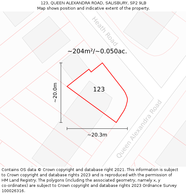 123, QUEEN ALEXANDRA ROAD, SALISBURY, SP2 9LB: Plot and title map