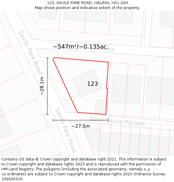 123, SAVILE PARK ROAD, HALIFAX, HX1 2XH: Plot and title map