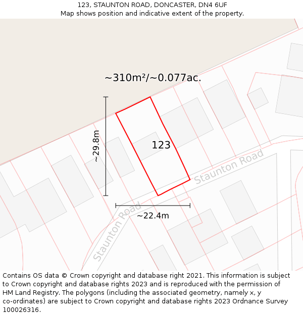 123, STAUNTON ROAD, DONCASTER, DN4 6UF: Plot and title map