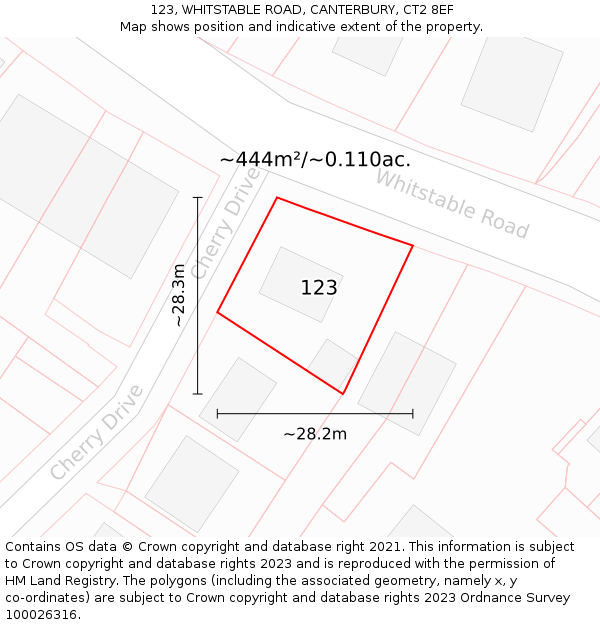 123, WHITSTABLE ROAD, CANTERBURY, CT2 8EF: Plot and title map