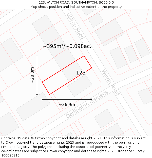 123, WILTON ROAD, SOUTHAMPTON, SO15 5JQ: Plot and title map