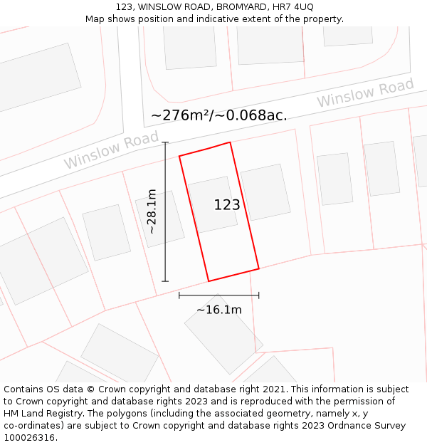 123, WINSLOW ROAD, BROMYARD, HR7 4UQ: Plot and title map