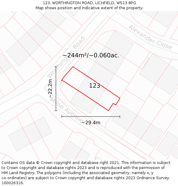 123, WORTHINGTON ROAD, LICHFIELD, WS13 8PG: Plot and title map