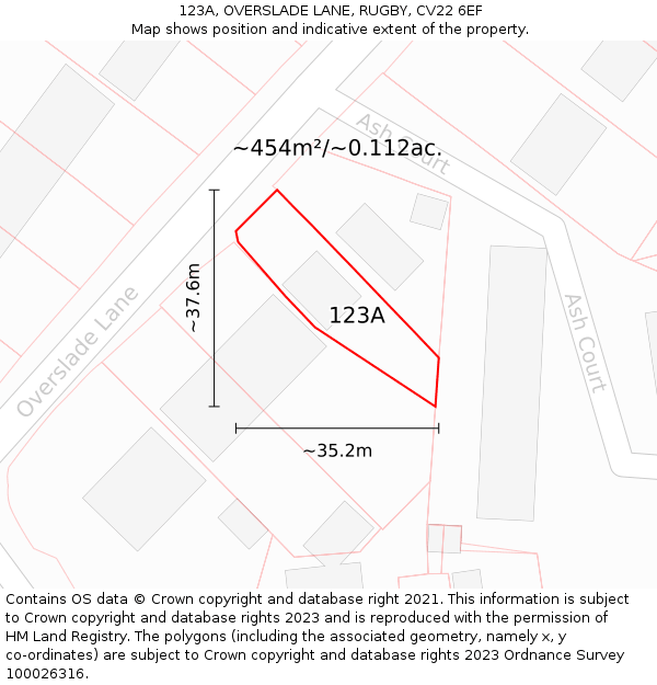 123A, OVERSLADE LANE, RUGBY, CV22 6EF: Plot and title map