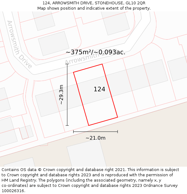 124, ARROWSMITH DRIVE, STONEHOUSE, GL10 2QR: Plot and title map