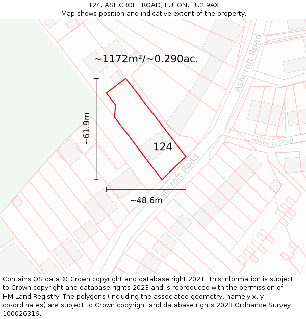 124, ASHCROFT ROAD, LUTON, LU2 9AX: Plot and title map
