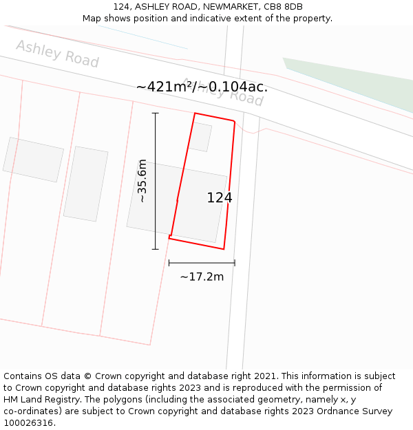 124, ASHLEY ROAD, NEWMARKET, CB8 8DB: Plot and title map