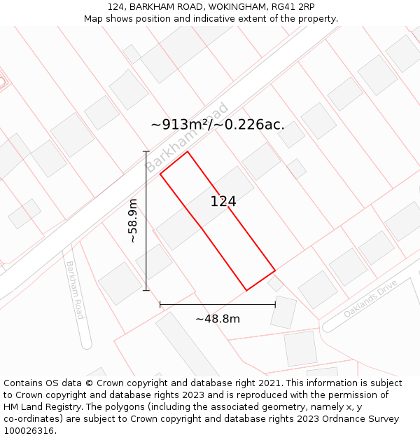 124, BARKHAM ROAD, WOKINGHAM, RG41 2RP: Plot and title map