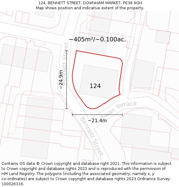 124, BENNETT STREET, DOWNHAM MARKET, PE38 9GH: Plot and title map