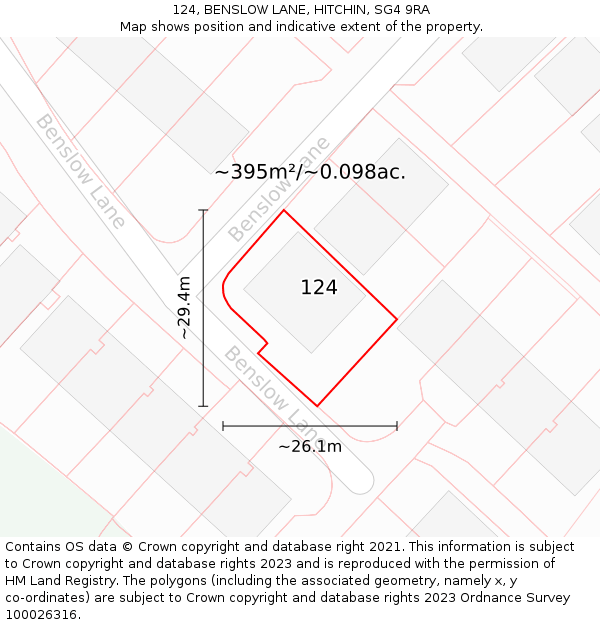 124, BENSLOW LANE, HITCHIN, SG4 9RA: Plot and title map